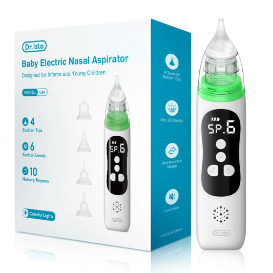 Aspirateur Nasal Électrique pour Bébé Dr.Isla U94 – Nettoyeur de Nez Rechargeable, Silencieux, Sûr et Puissant, 3 Modes d'Aspiration, Facile à Nettoyer, Idéal pour Nouveau-né et Enfants